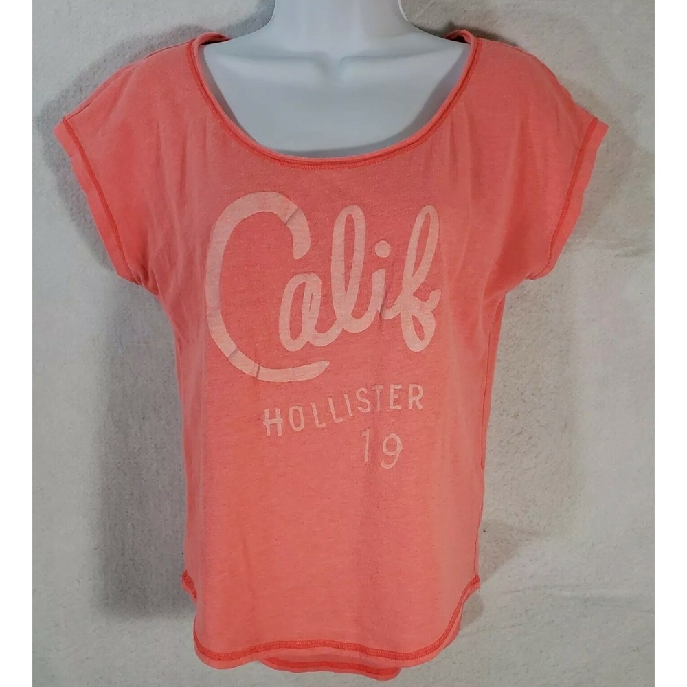 Hollister T-Shirt M Women's Short Sleeve Stretch Graphic Pinkish Orange Heather